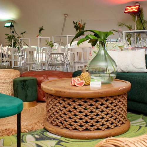 9 Yard Marketing event setup with lounge seating and styled bar area.